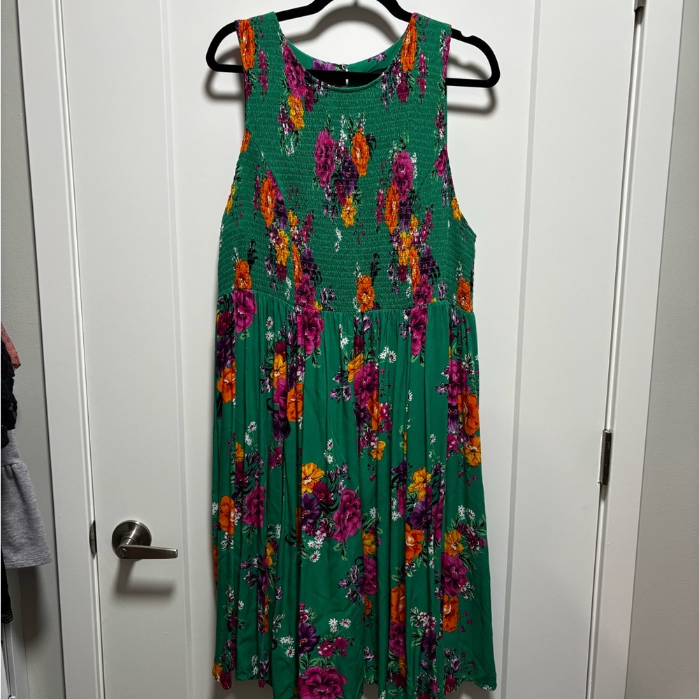 torrid Green Floral Maxi Dress with Purple & Orange Blooms
